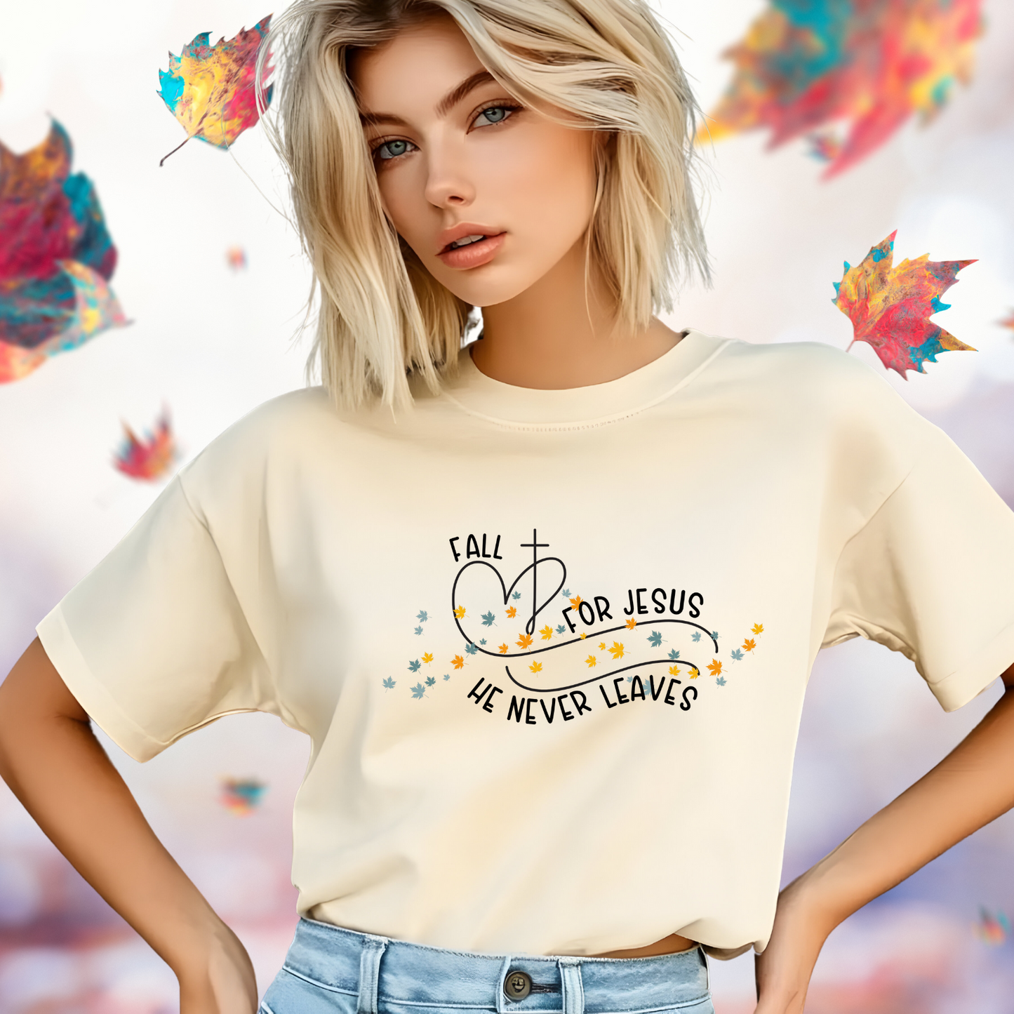 Fall For Jesus He Never Leaves T-Shirt