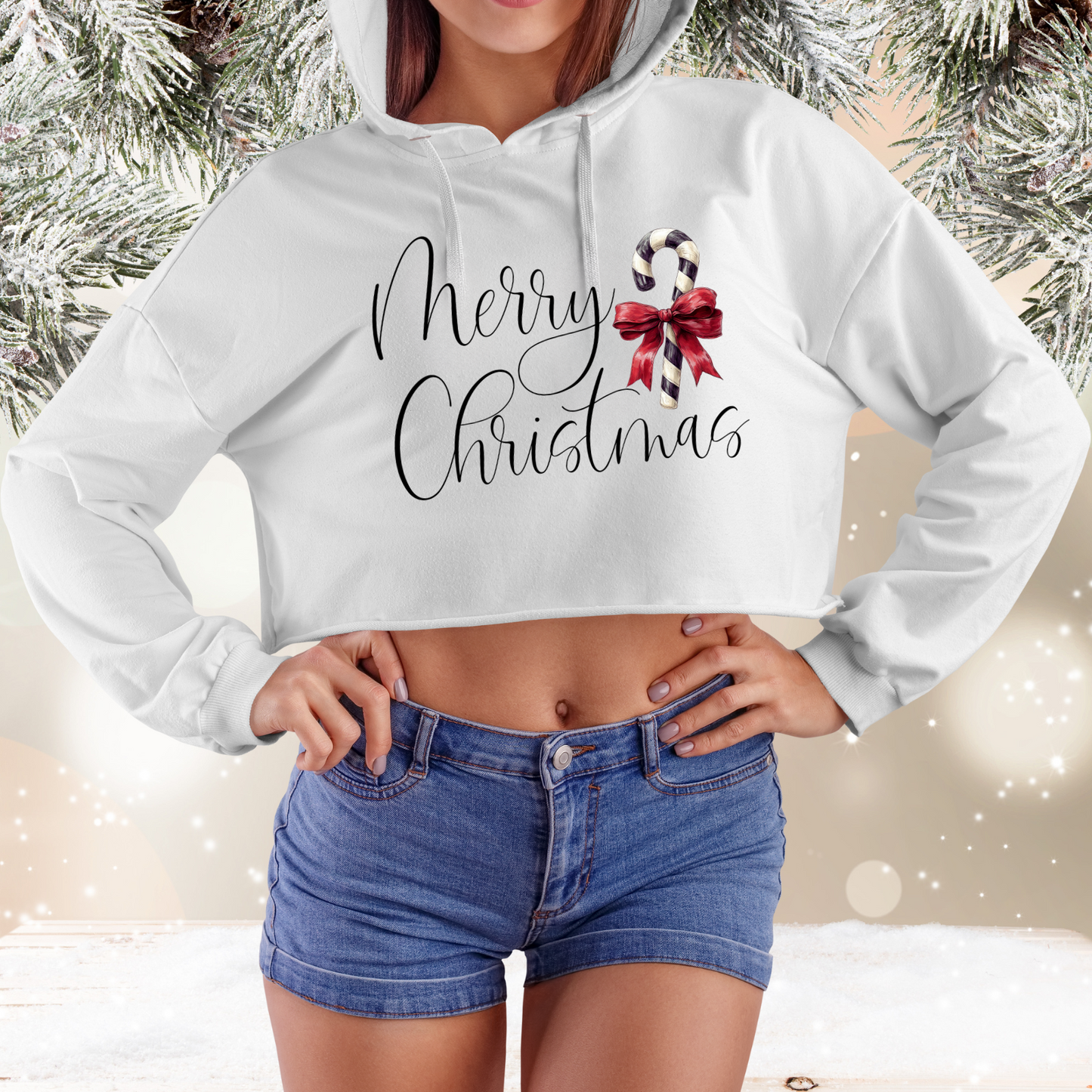 Merry Christmas Crop Hoodie