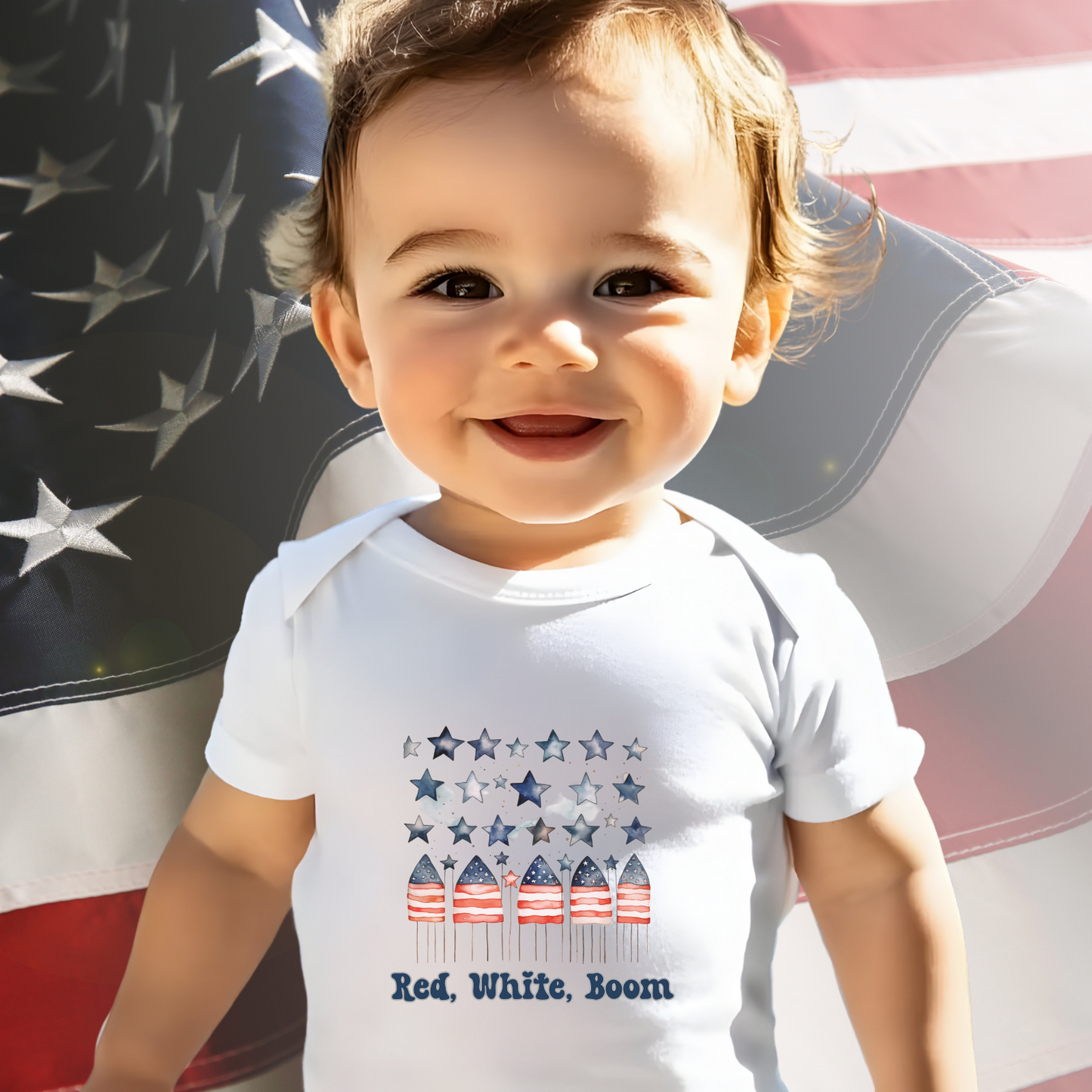 Red White Boom Infant Short Sleeve Onesie