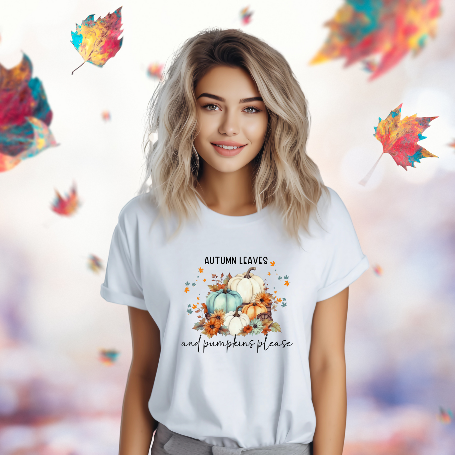Autumn Leaves And Pumpkins Please T-Shirt