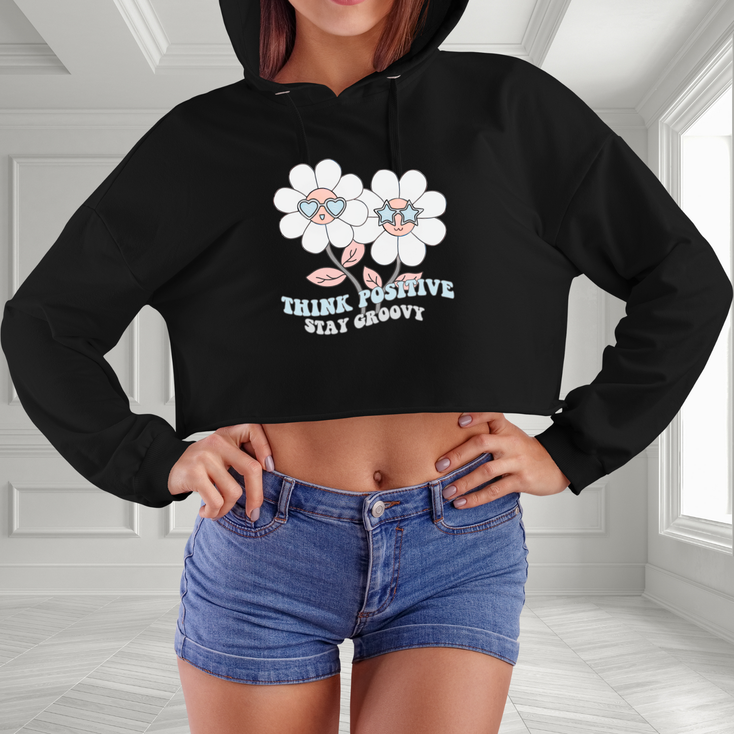 Think Positive, Stay Groovy Crop Hoodie