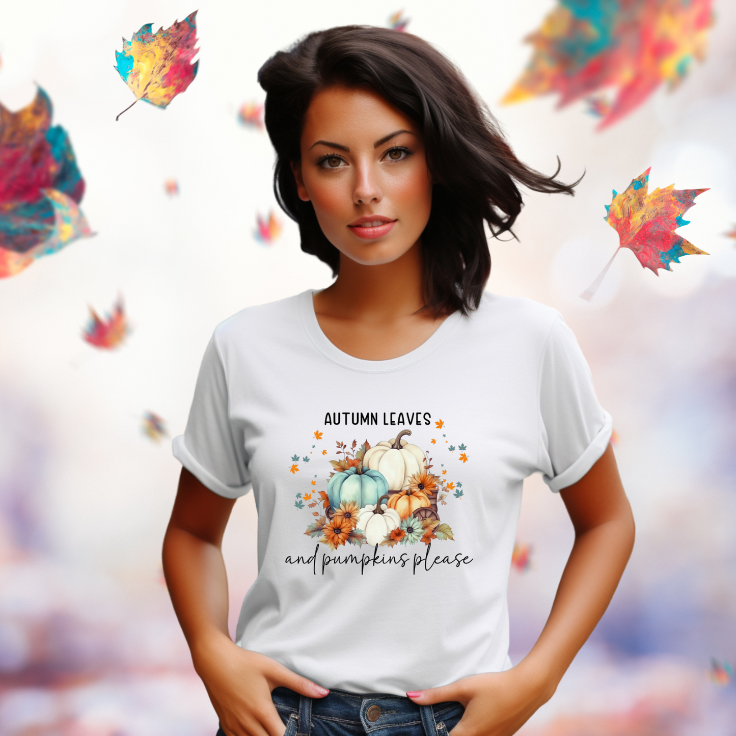 Autumn Leaves And Pumpkins Please T-Shirt