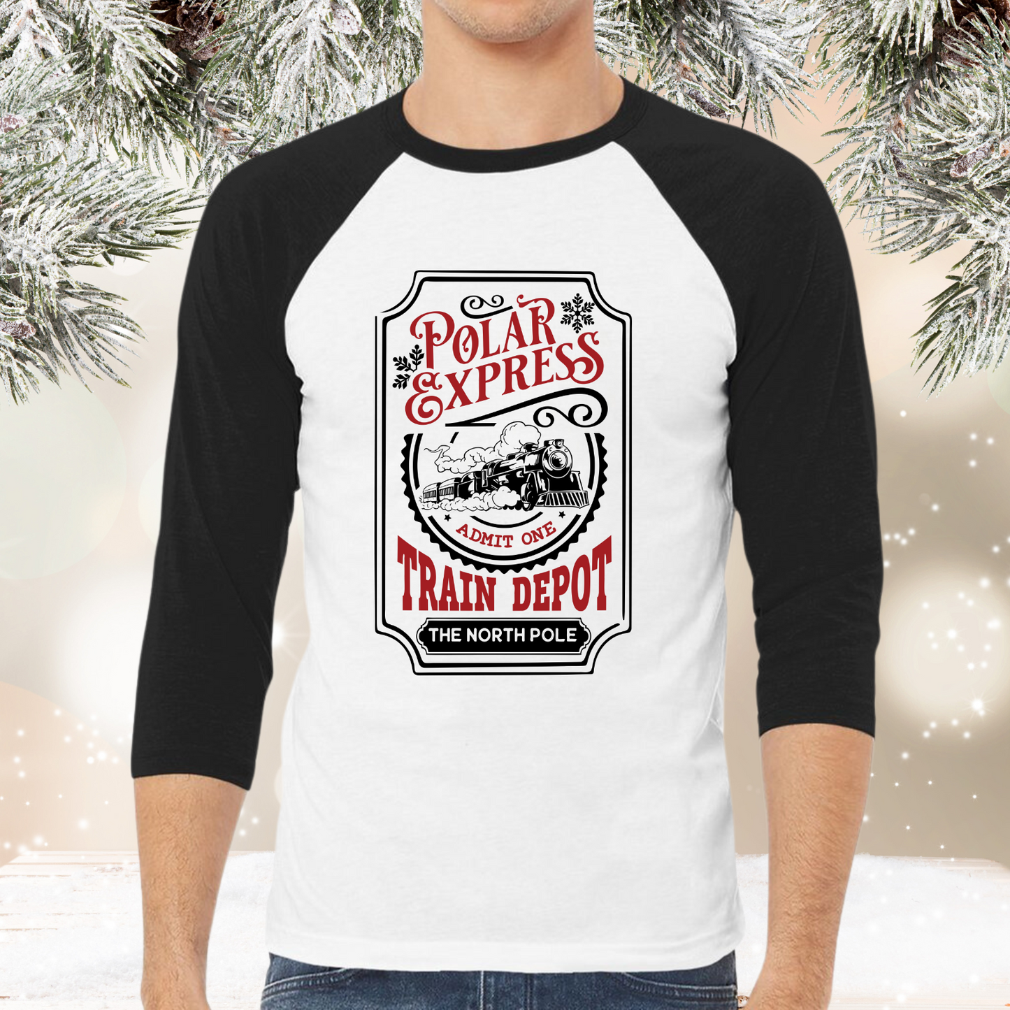 Polar Express Train Depot Baseball Tee