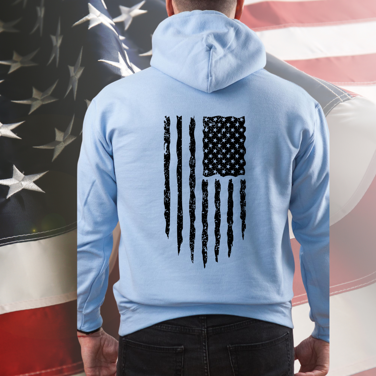 Distressed American Flag Pullover Hoodie