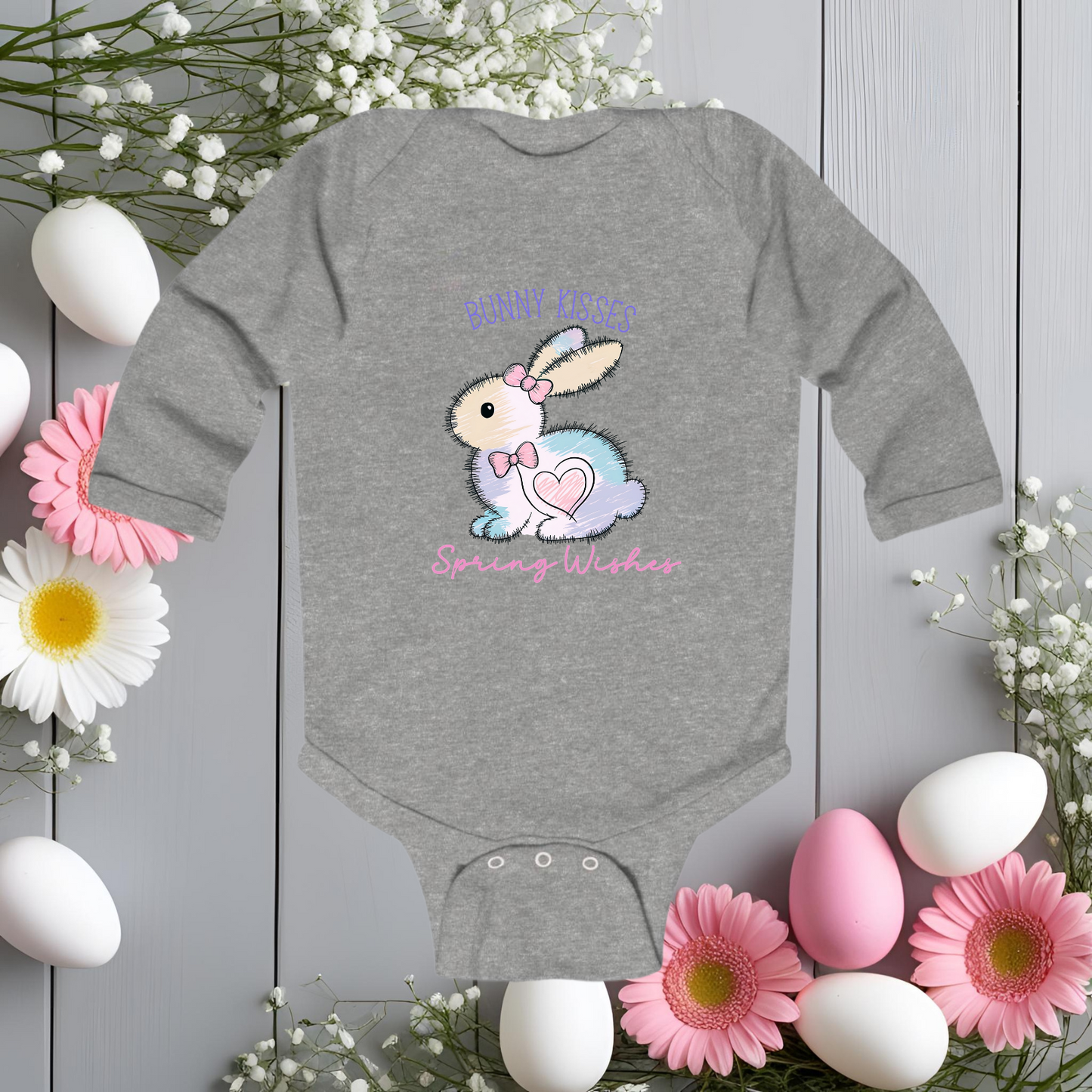 Bunny Kisses, Spring Wishes Infant Long Sleeve Onesie