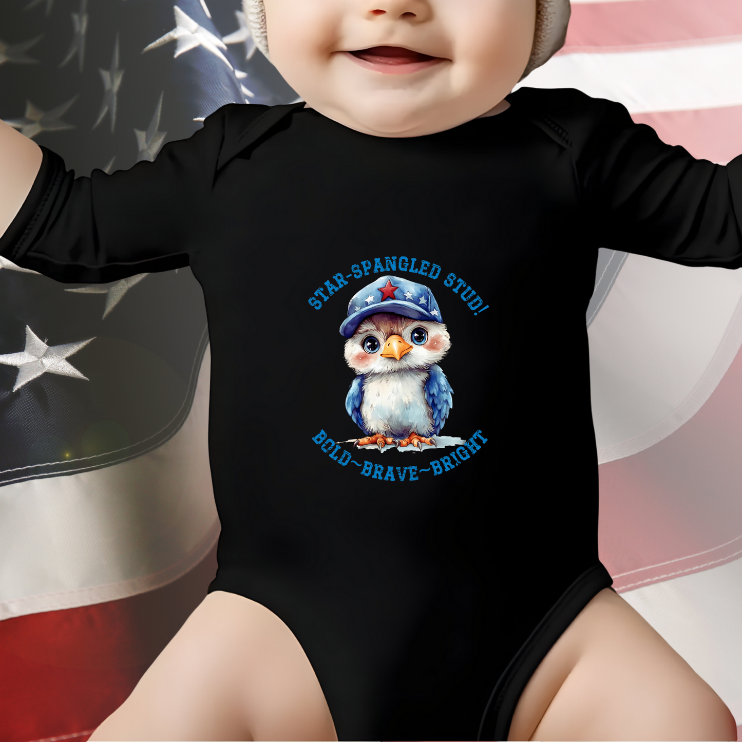 Star-Spangled Stud Infant Long Sleeve Onesie