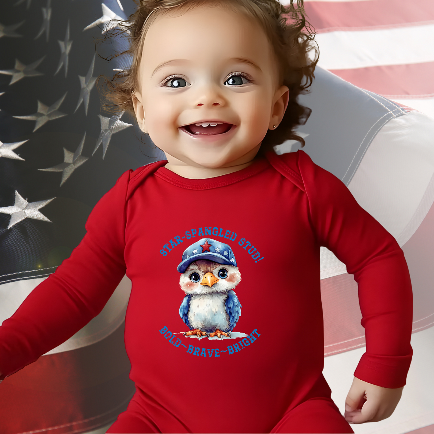Star-Spangled Stud Infant Long Sleeve Onesie
