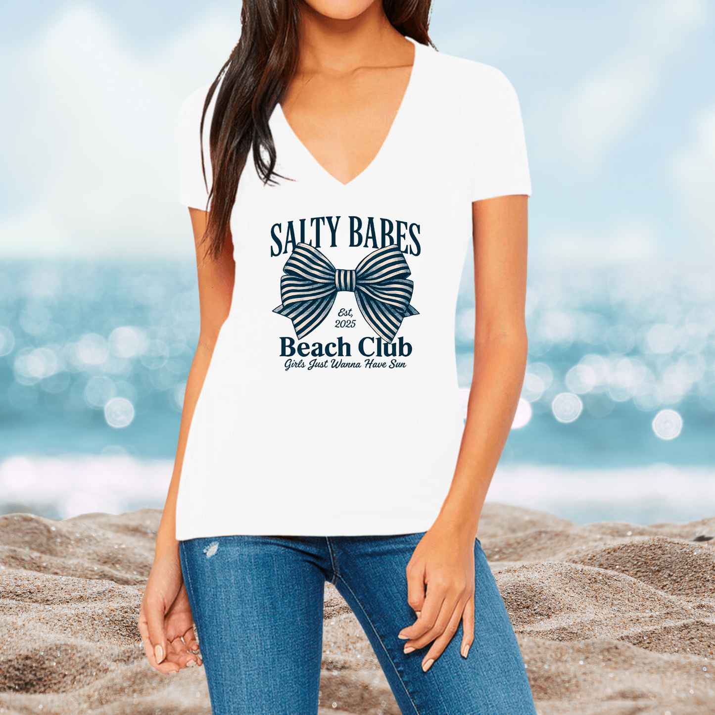 Salty Babes Beach Club V-Neck Tee