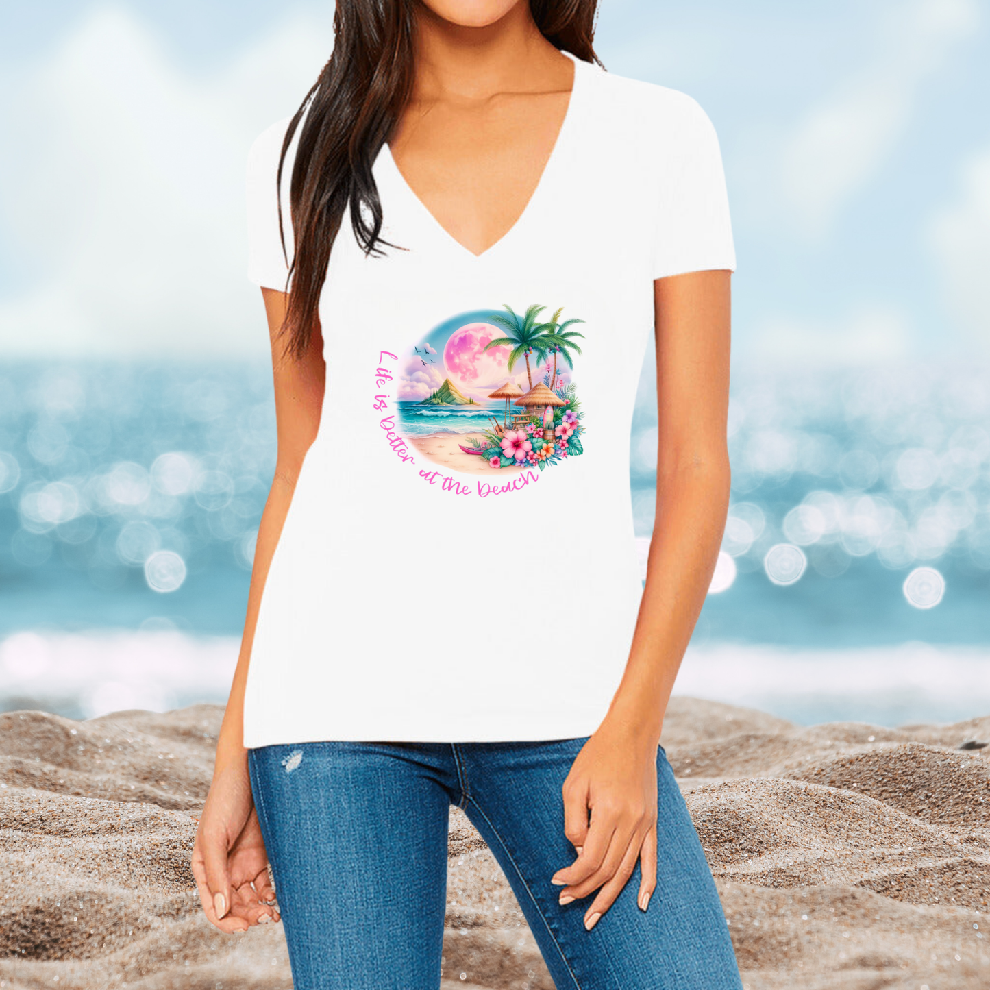 Life Is Better At The Beach V-Neck Tee