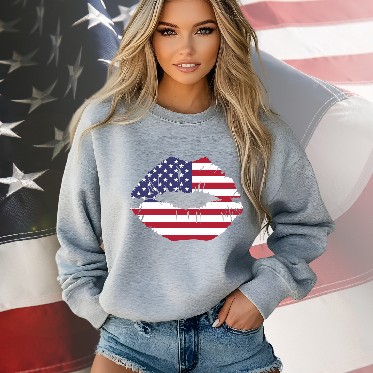 American Flag Lips Crewneck Sweatshirt