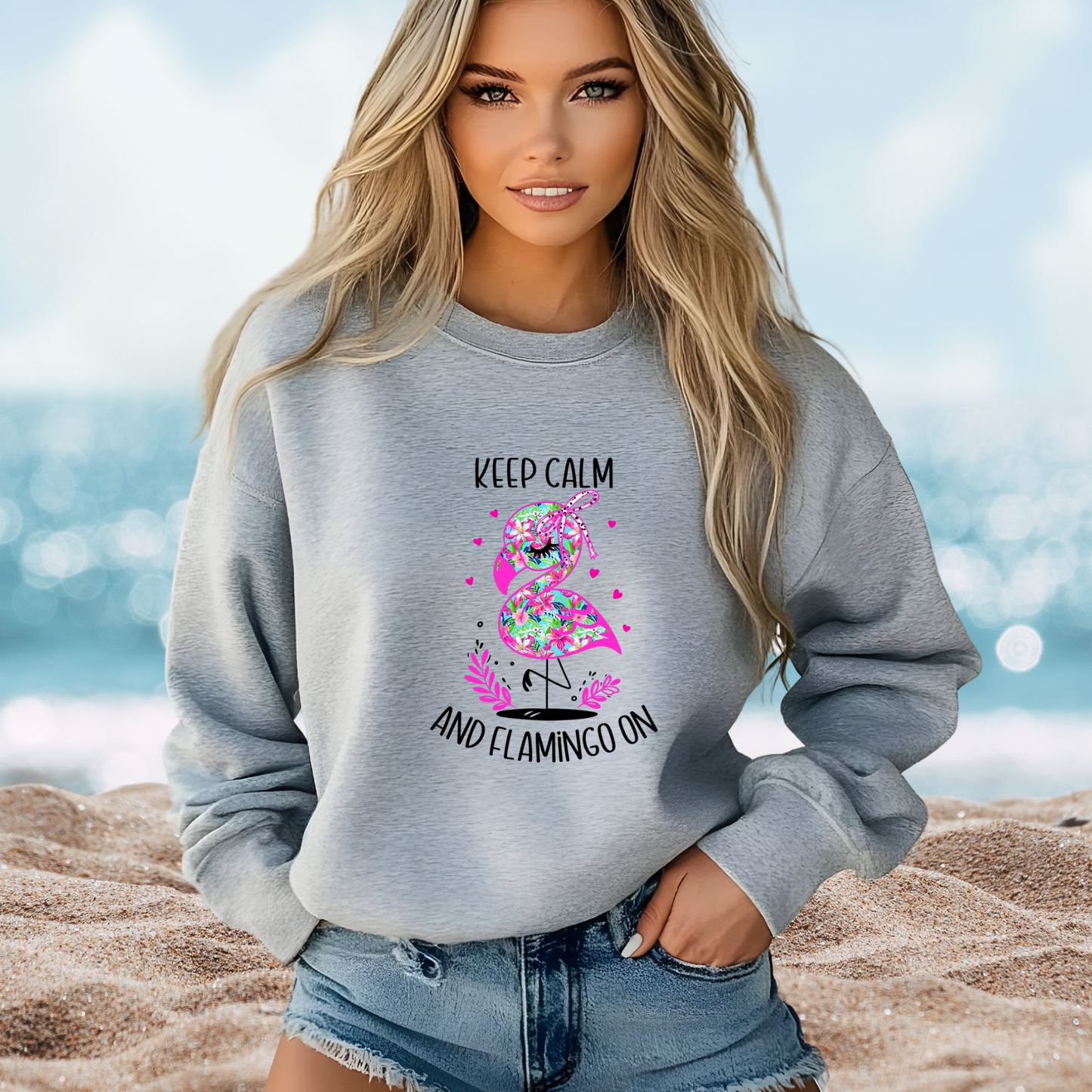 Keep Calm And Flamingo On Crewneck Sweatshirt