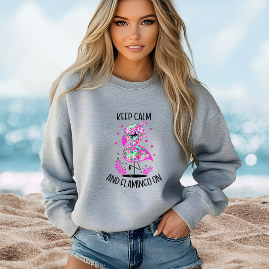 Keep Calm And Flamingo On Crewneck Sweatshirt
