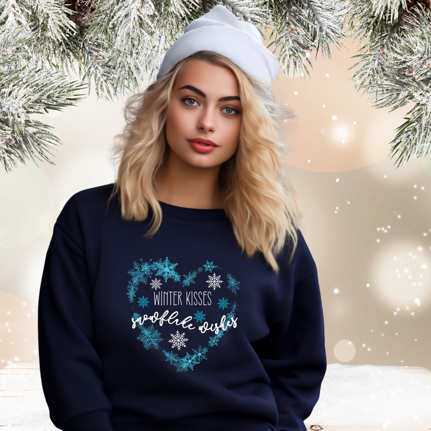 Winter Kisses, Snowflake Wishes Crewneck Sweatshirt