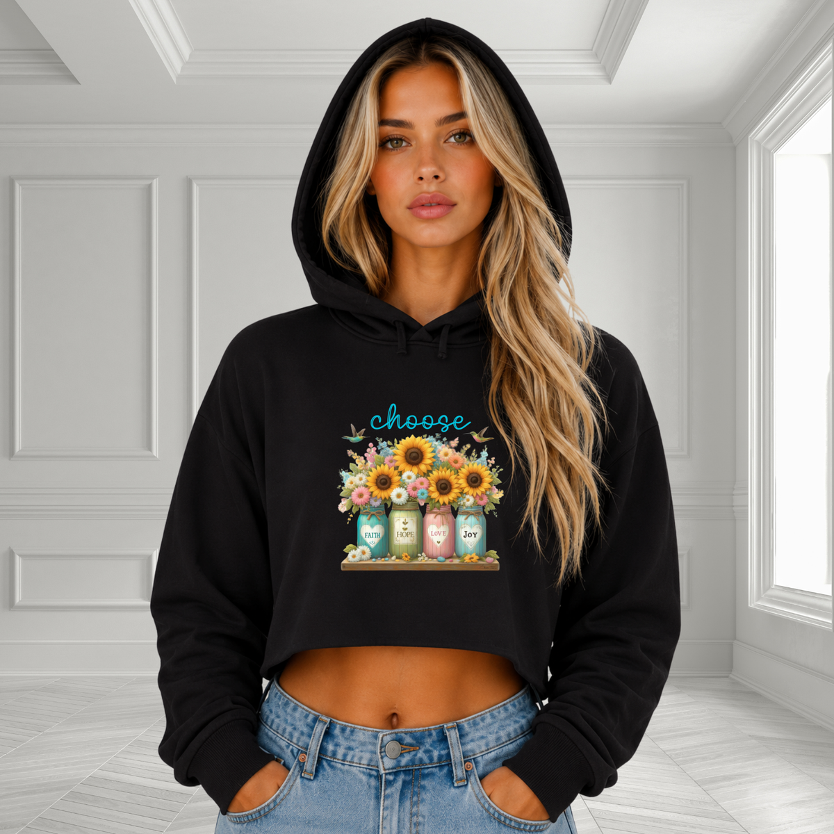 Choose Faith, Hope, Love, Joy Crop Hoodie