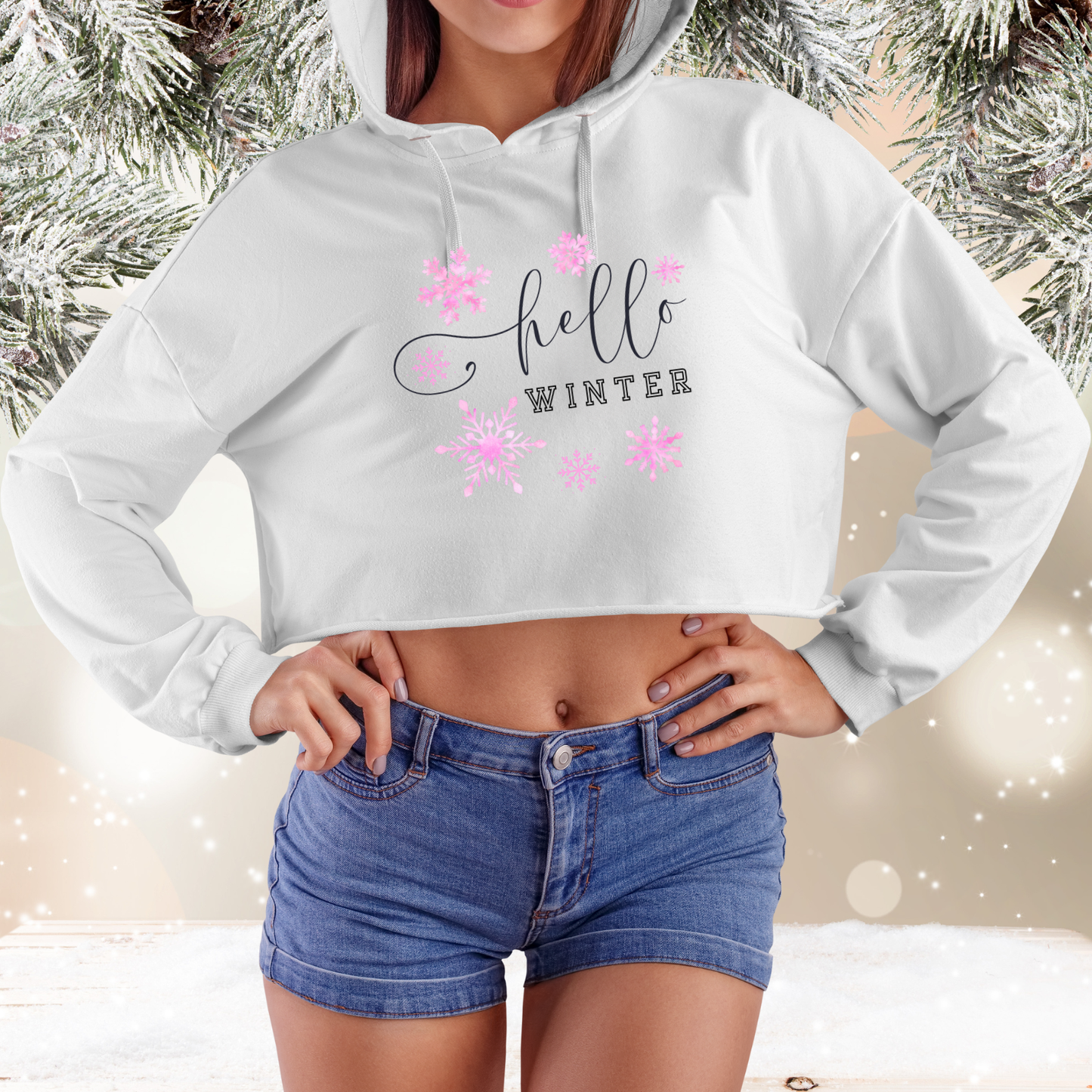 Hello Winter Crop Hoodie