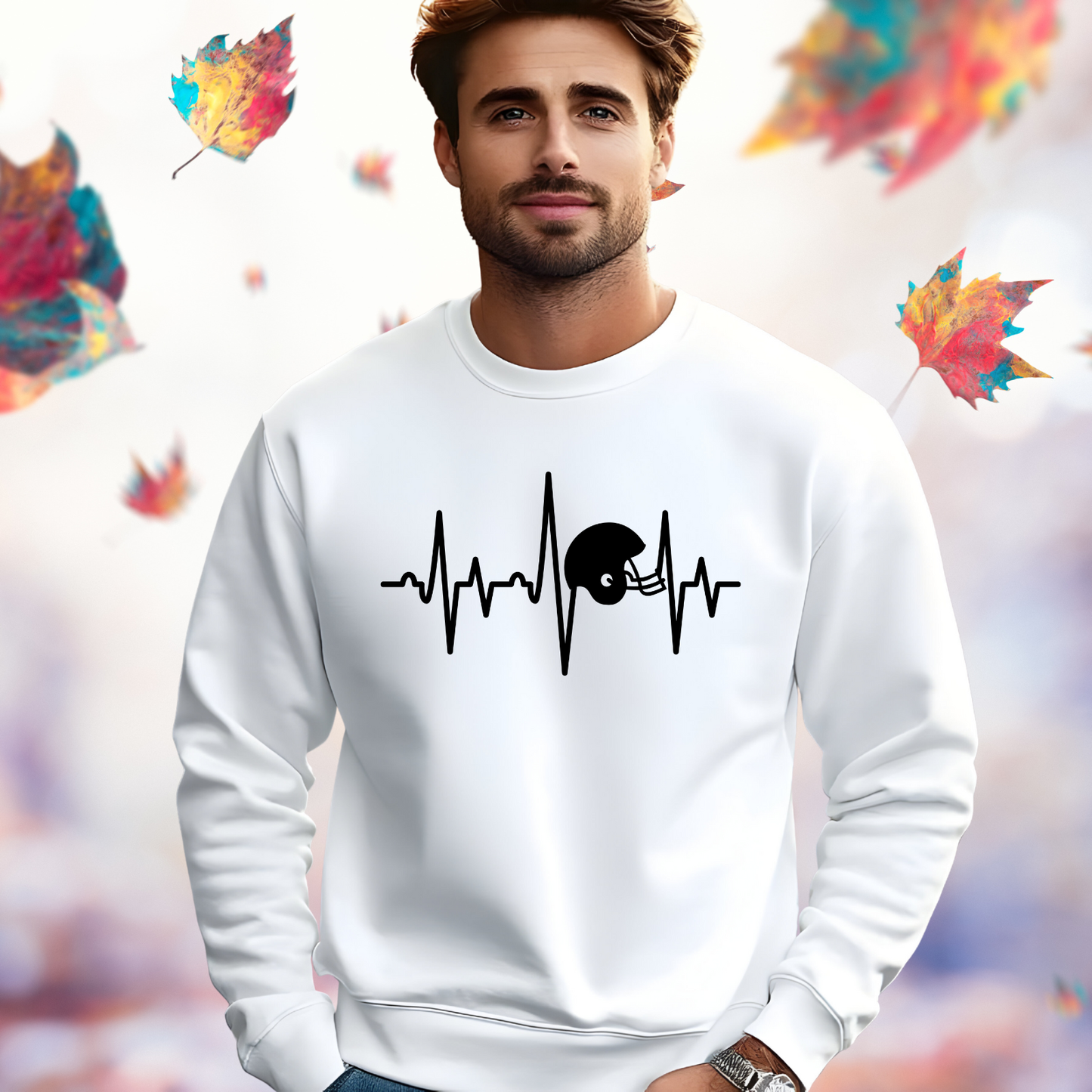 Football Helmet Heartbeat Crewneck Sweatshirt