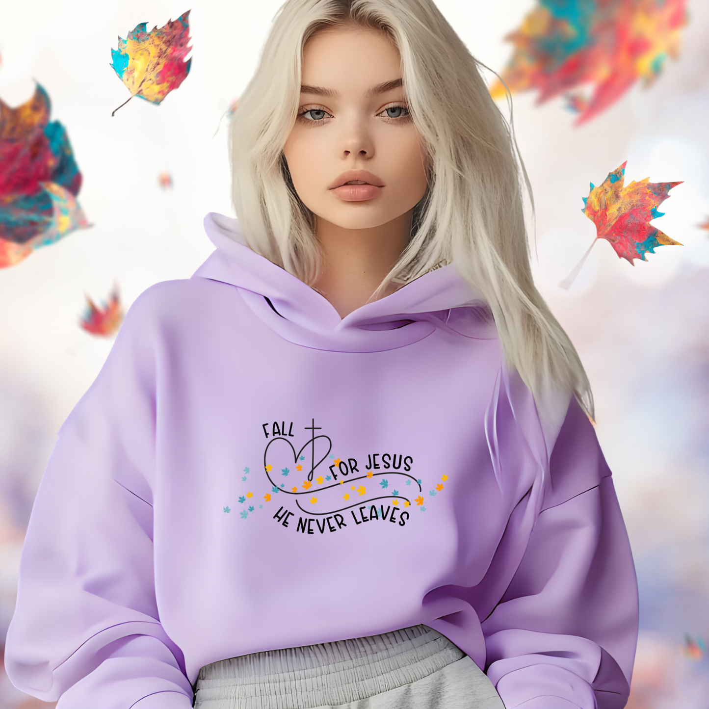 Fall for Jesus, He Never Leaves Crop Hoodie