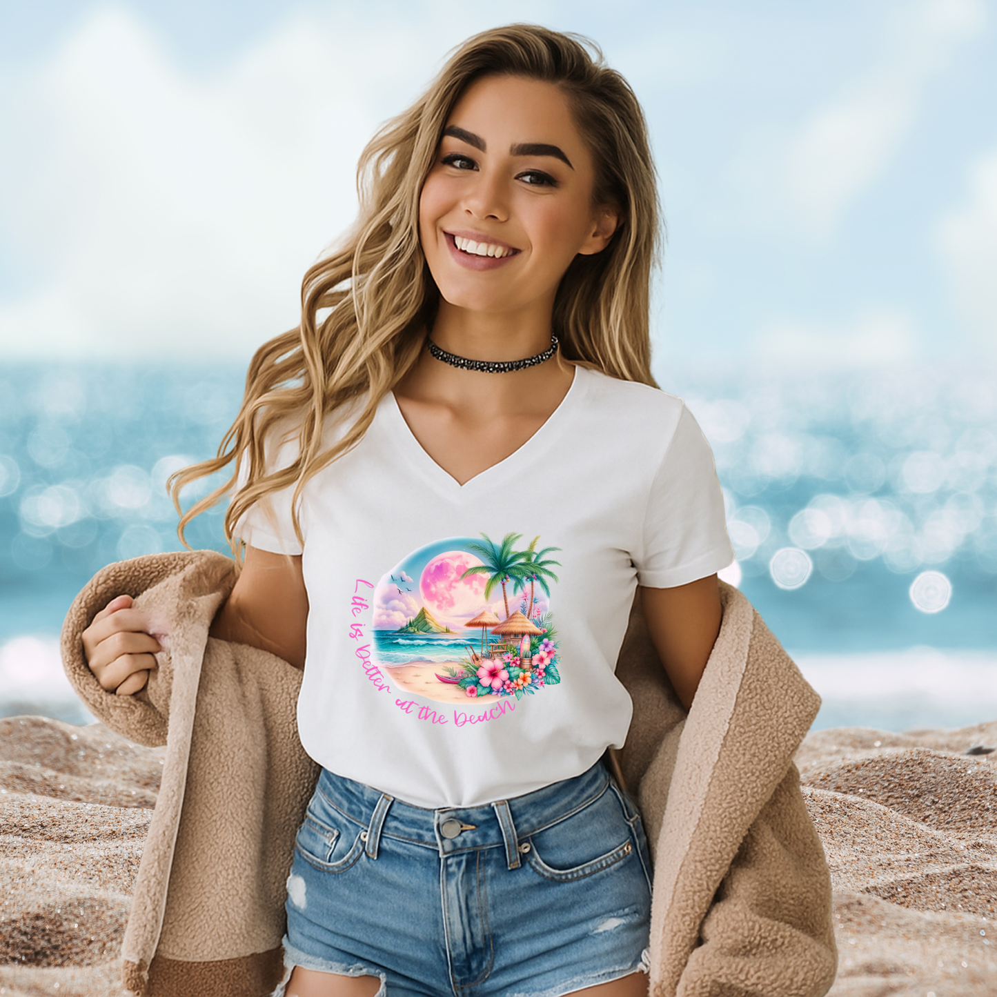 Life Is Better At The Beach V-Neck Tee