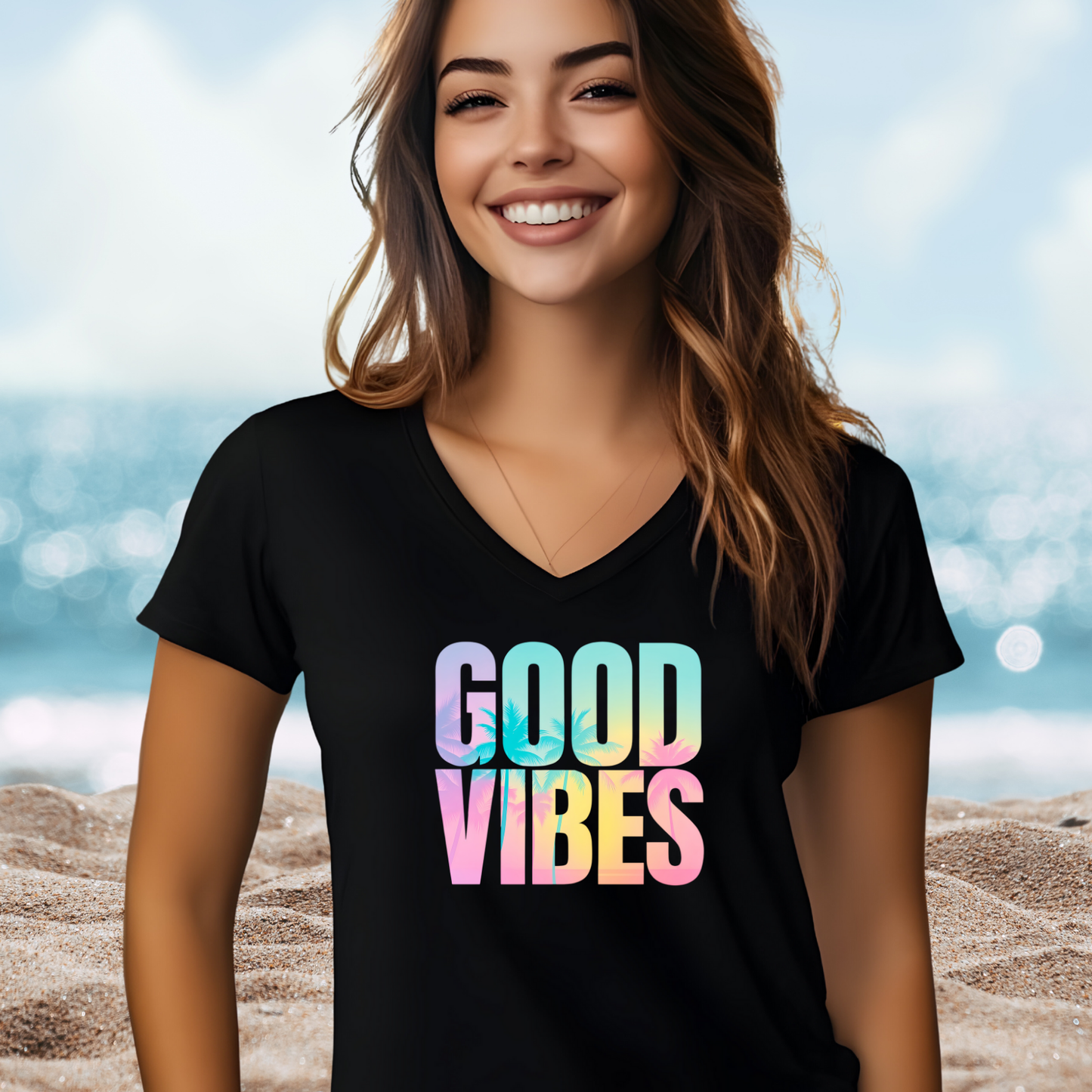 Good Vibes Summer V-Neck Tee