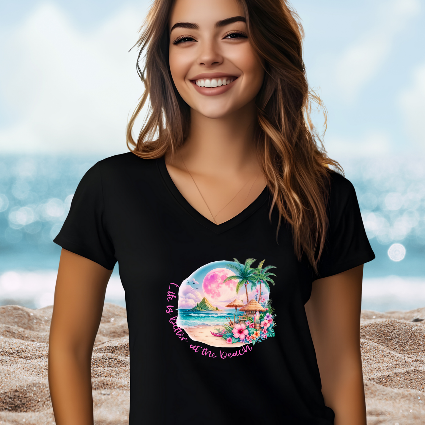 Life Is Better At The Beach V-Neck Tee