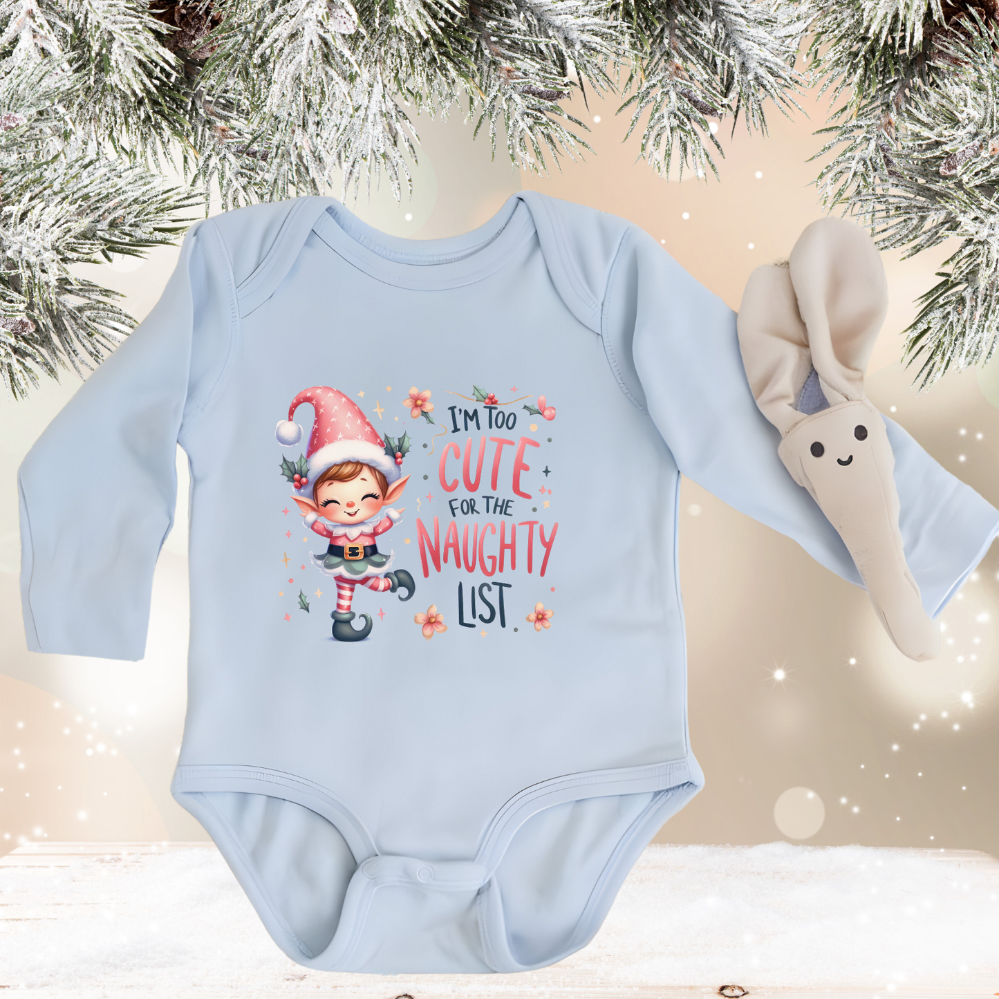 Too Cute For The Naughty List Infant Long Sleeve Onesie