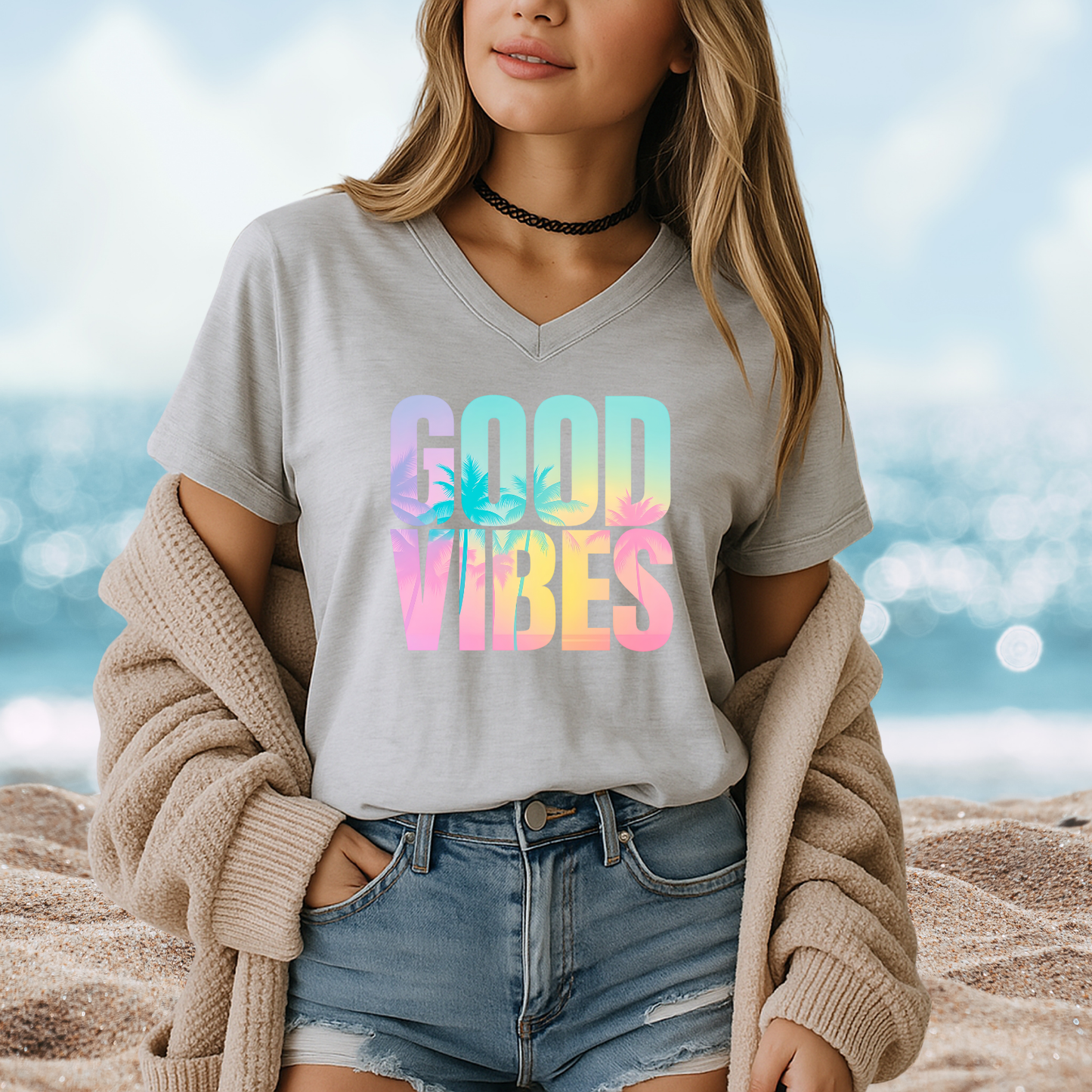 Good Vibes Summer V-Neck Tee