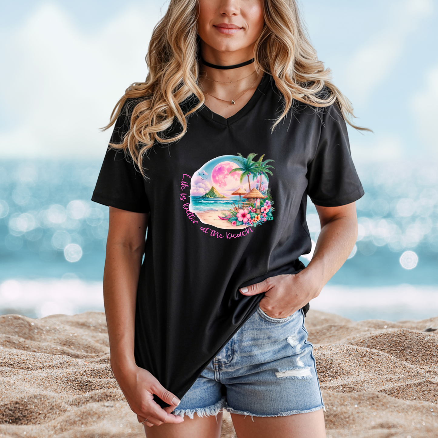 Life Is Better At The Beach V-Neck Tee