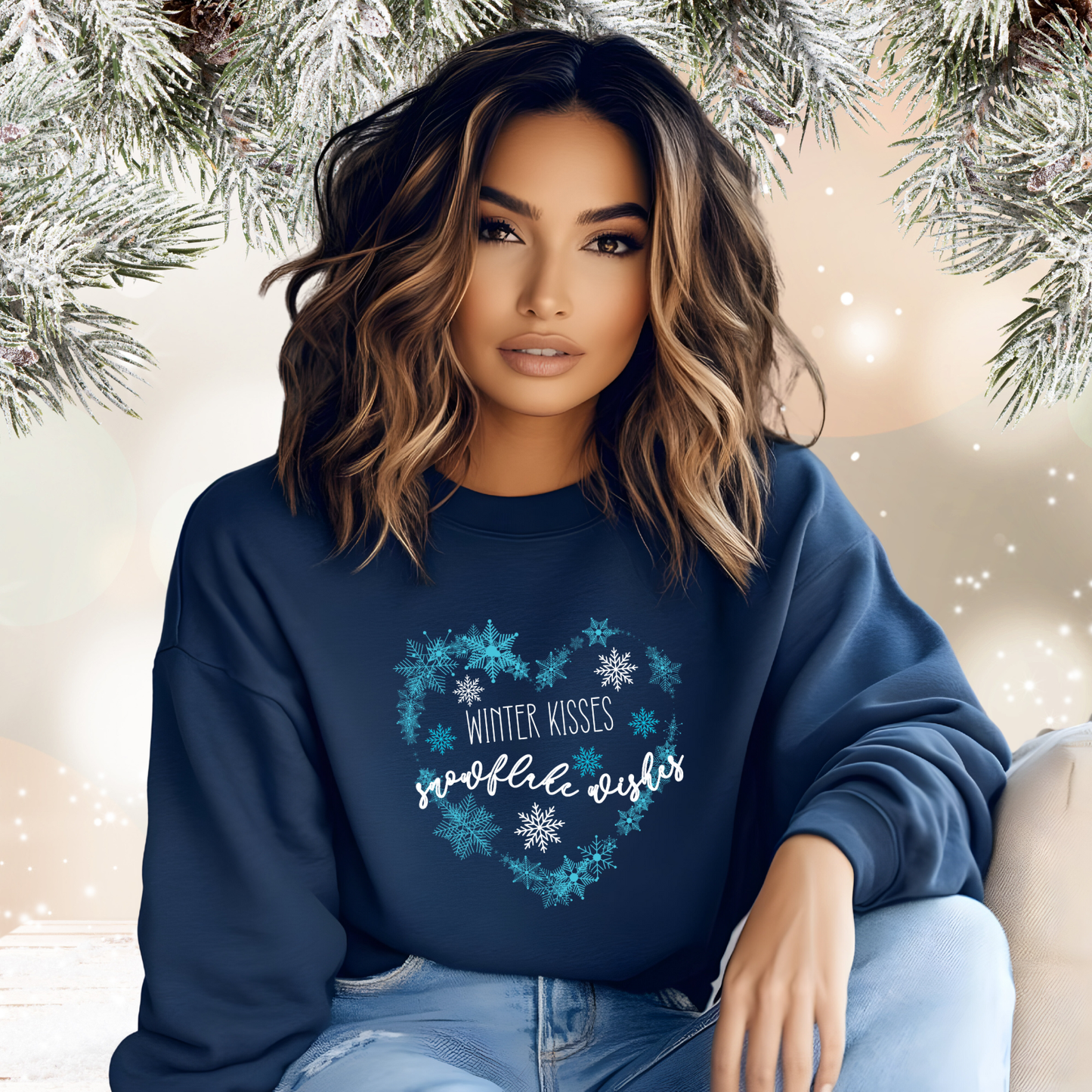 Winter Kisses, Snowflake Wishes Crewneck Sweatshirt