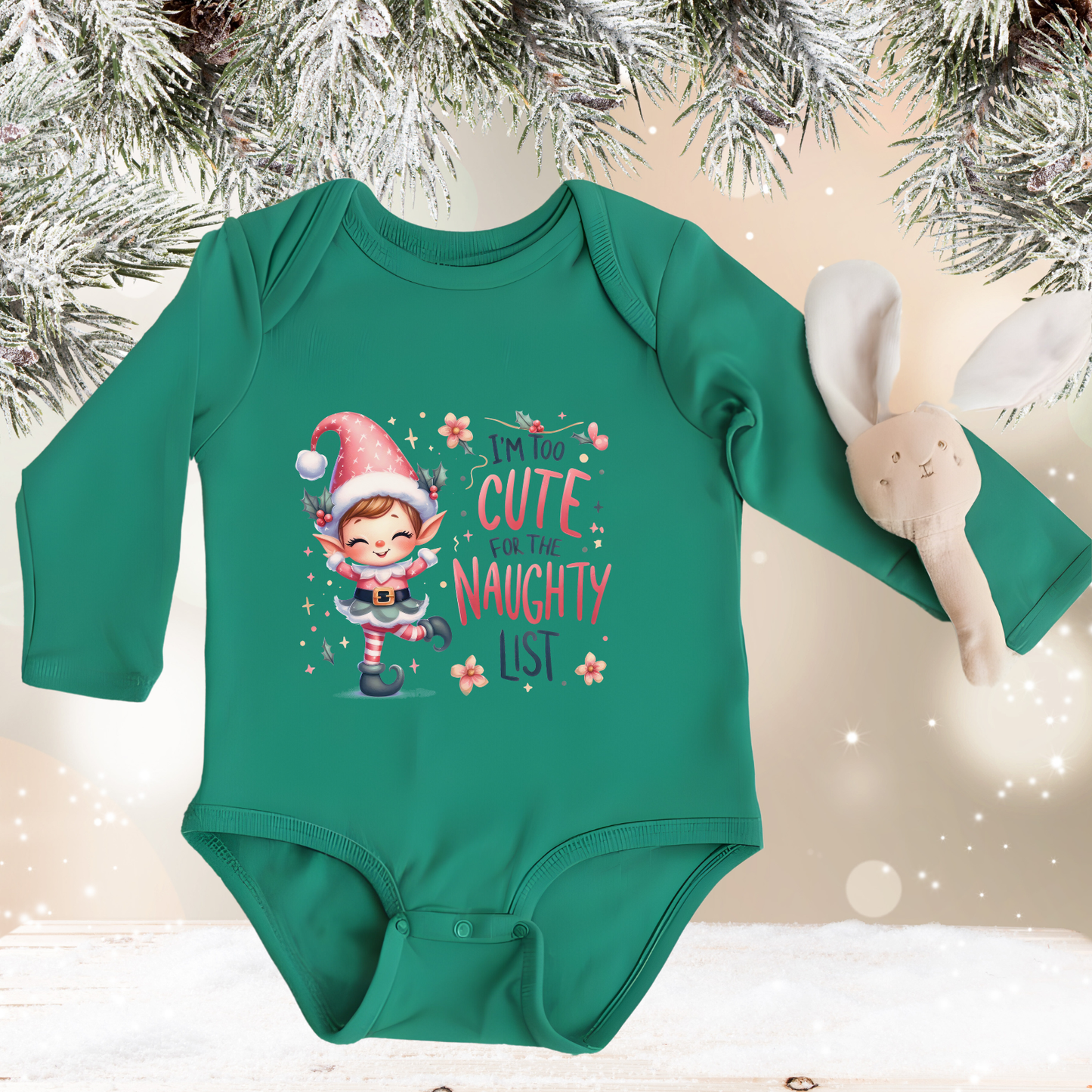 Too Cute For The Naughty List Infant Long Sleeve Onesie