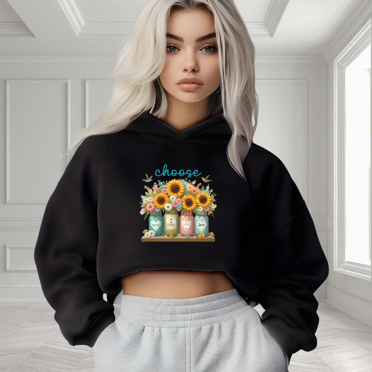 Choose Faith, Hope, Love, Joy Crop Hoodie