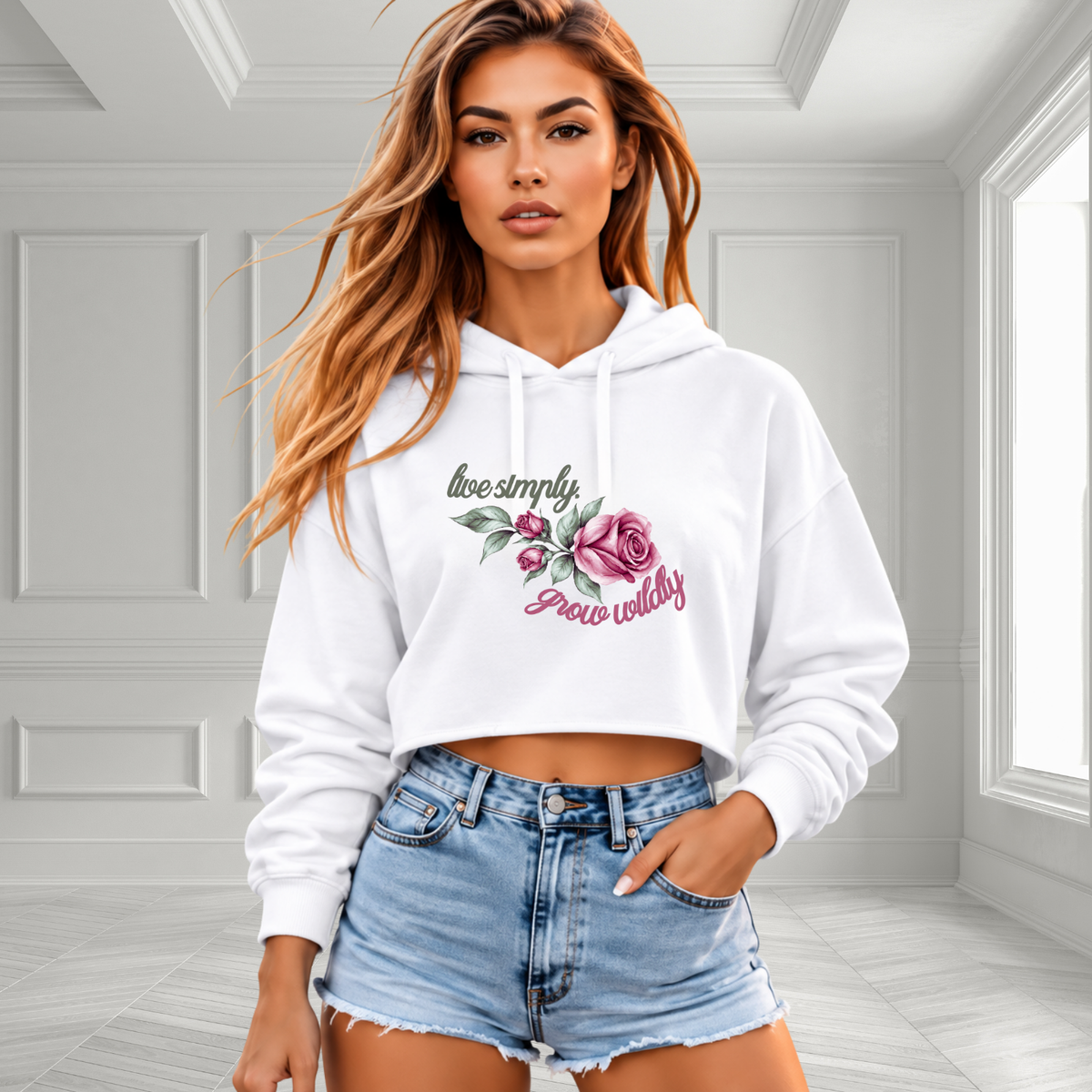 Live Simply, Grow Wildly Crop Hoodie