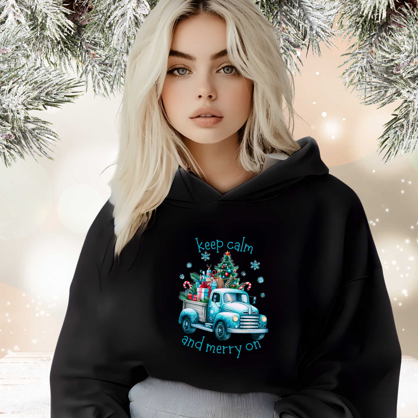 Keep Calm And Merry On Crop Hoodie