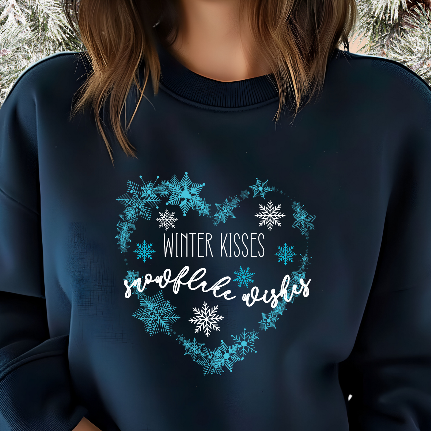 Winter Kisses, Snowflake Wishes Crewneck Sweatshirt