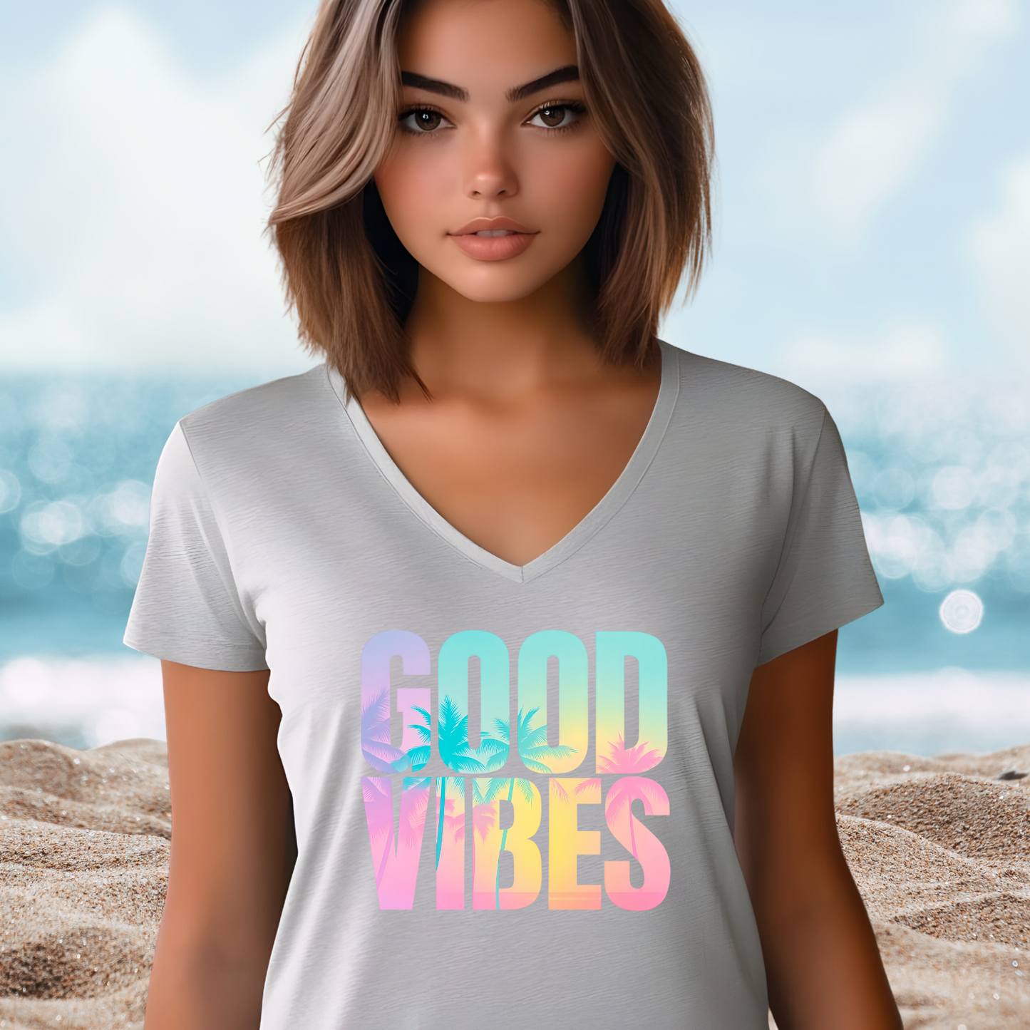 Good Vibes Summer V-Neck Tee