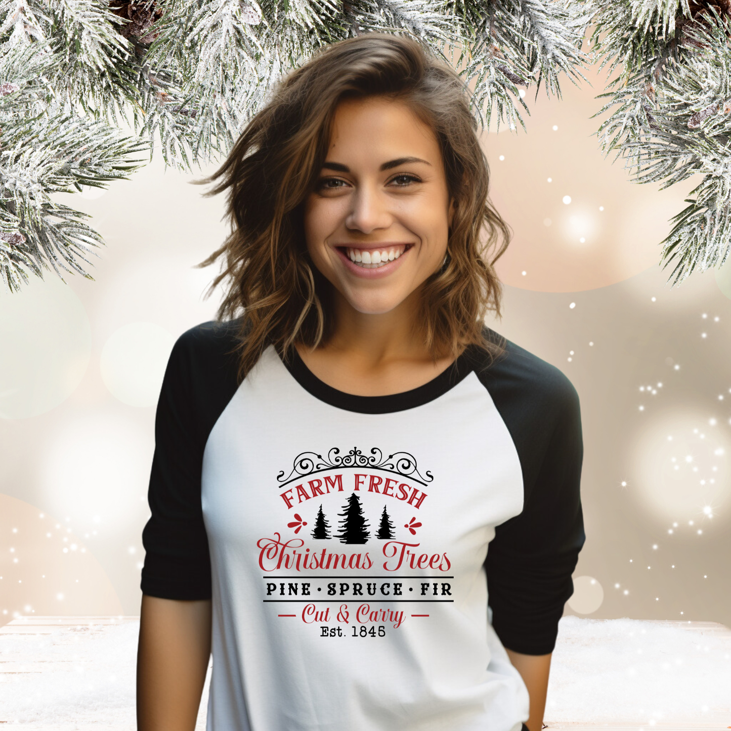 Farm Fresh Christmas Trees Baseball Tee