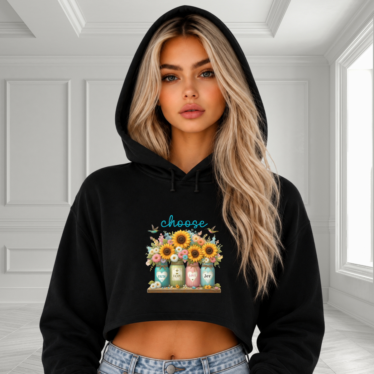 Choose Faith, Hope, Love, Joy Crop Hoodie