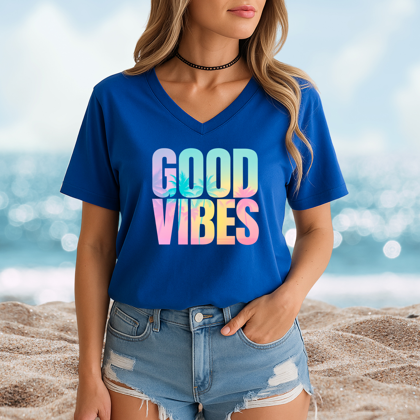 Good Vibes Summer V-Neck Tee