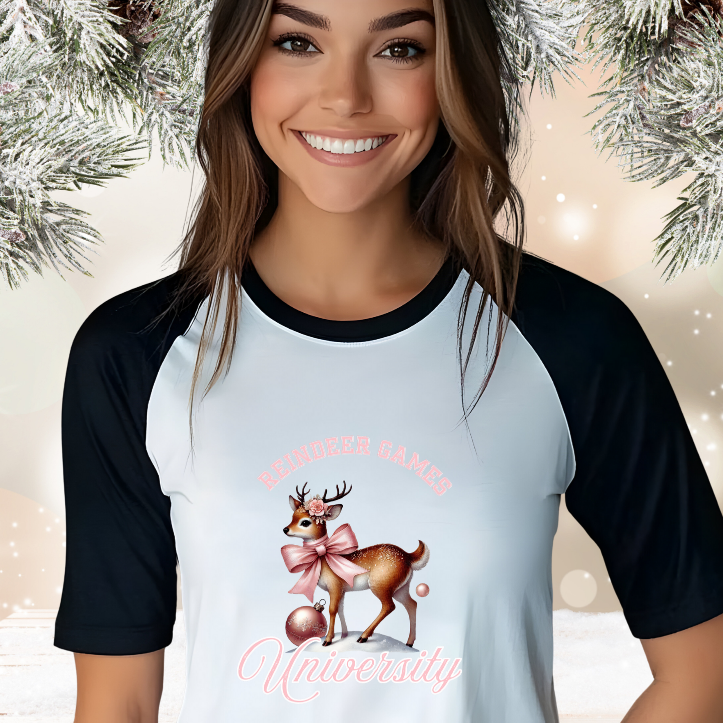 Reindeer Games University Baseball Tee