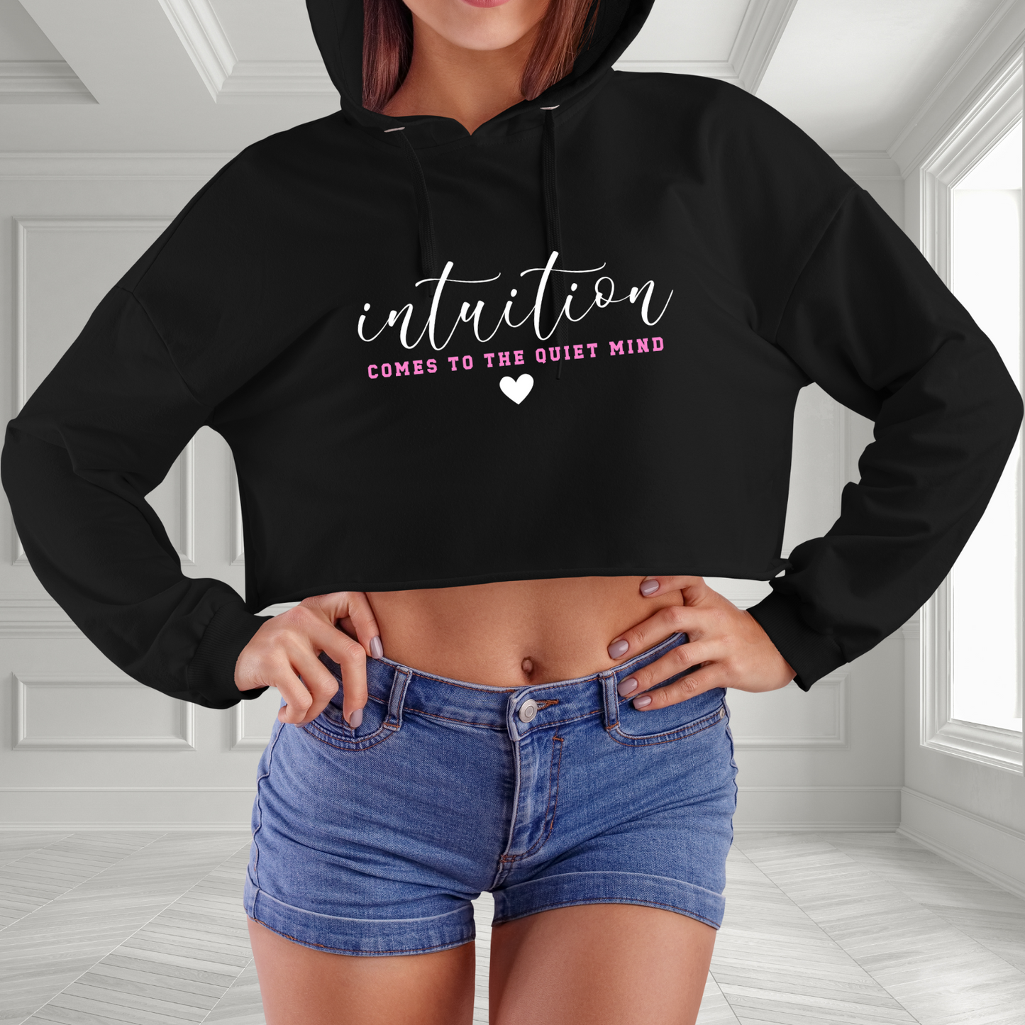 Intuition Comes To The Quiet Mind Crop Hoodie