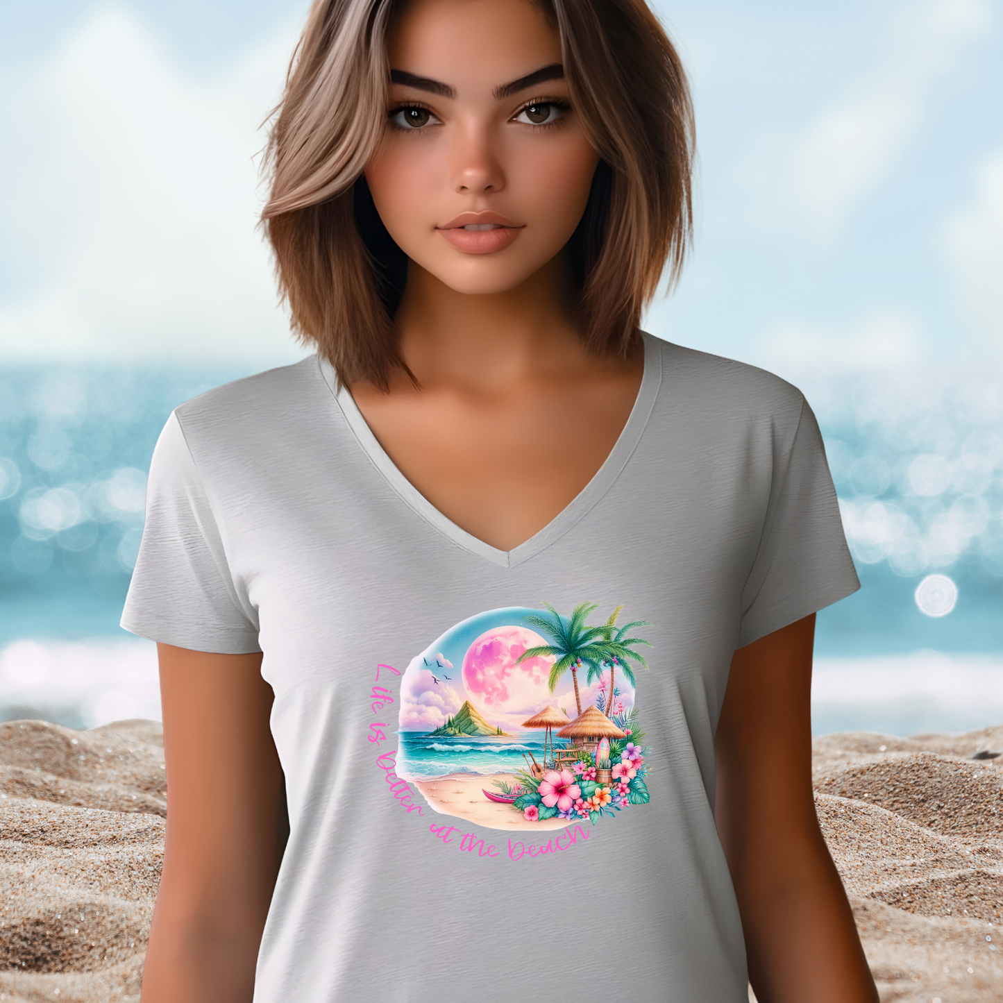 Life Is Better At The Beach V-Neck Tee