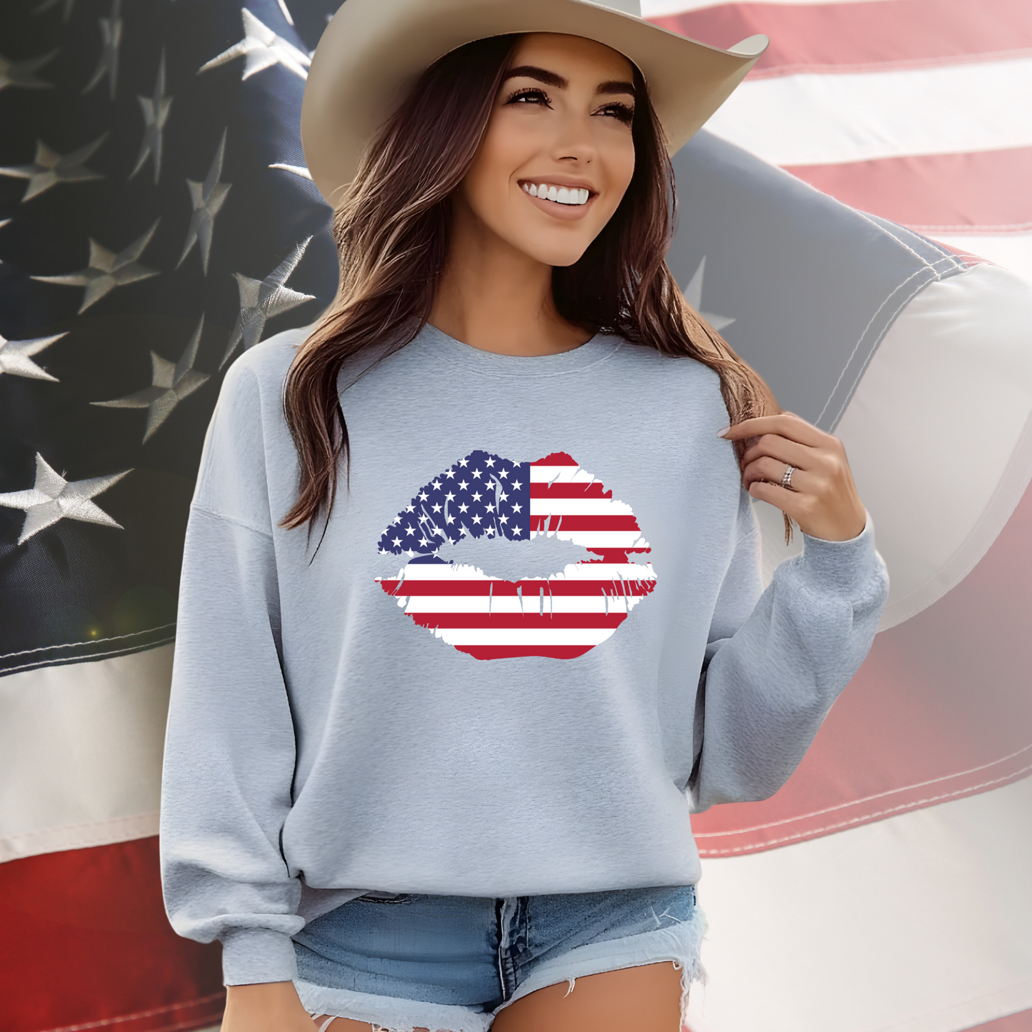 American Flag Lips Crewneck Sweatshirt
