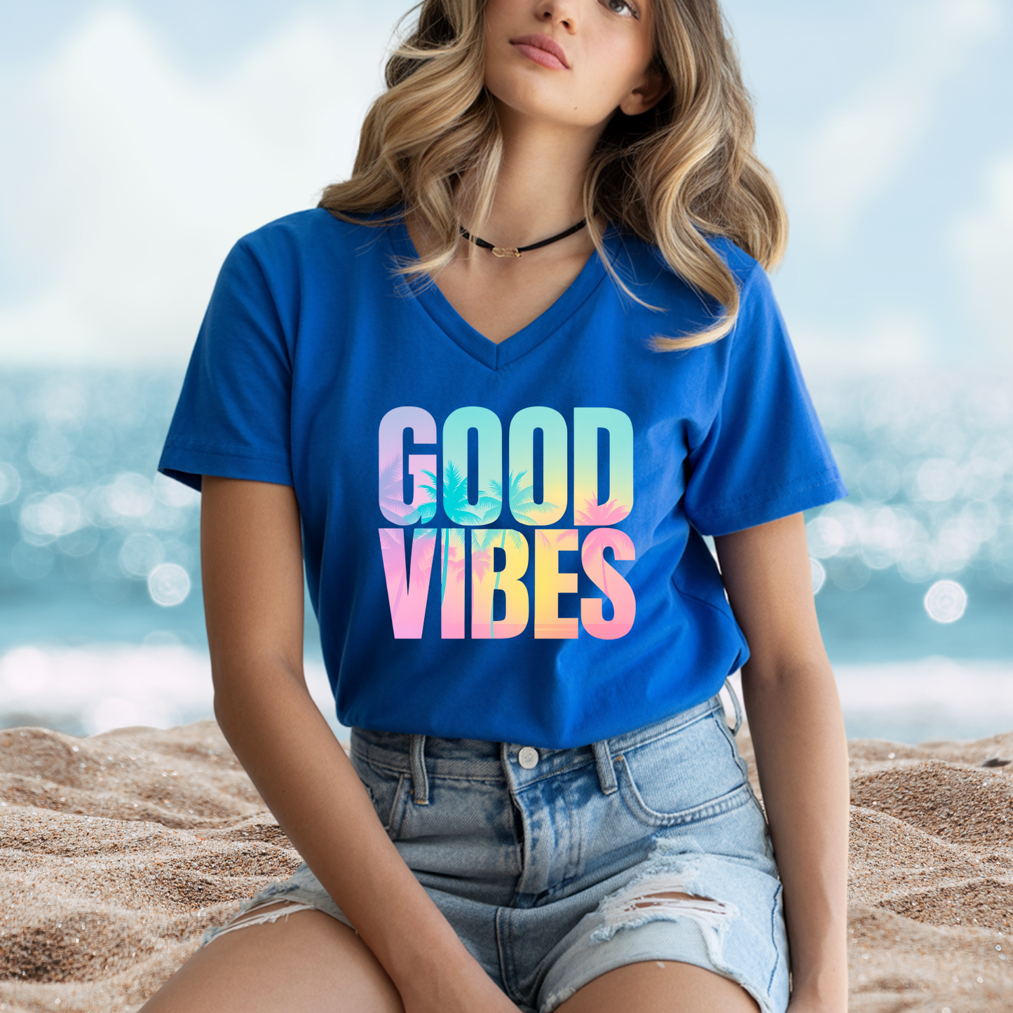 Good Vibes Summer V-Neck Tee