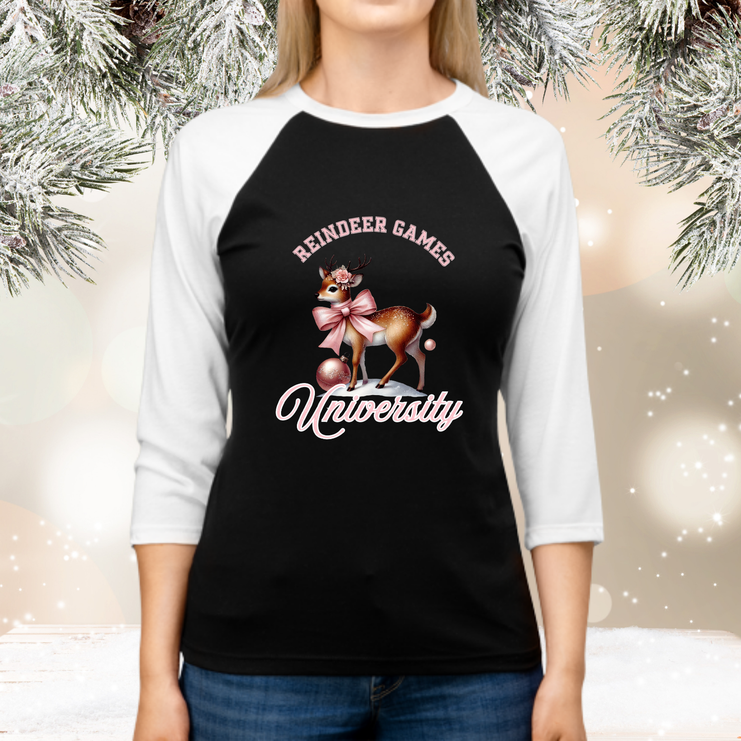 Reindeer Games University Baseball Tee