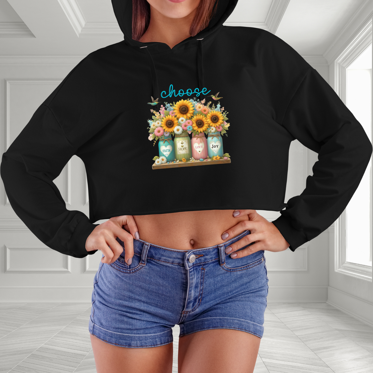 Choose Faith, Hope, Love, Joy Crop Hoodie