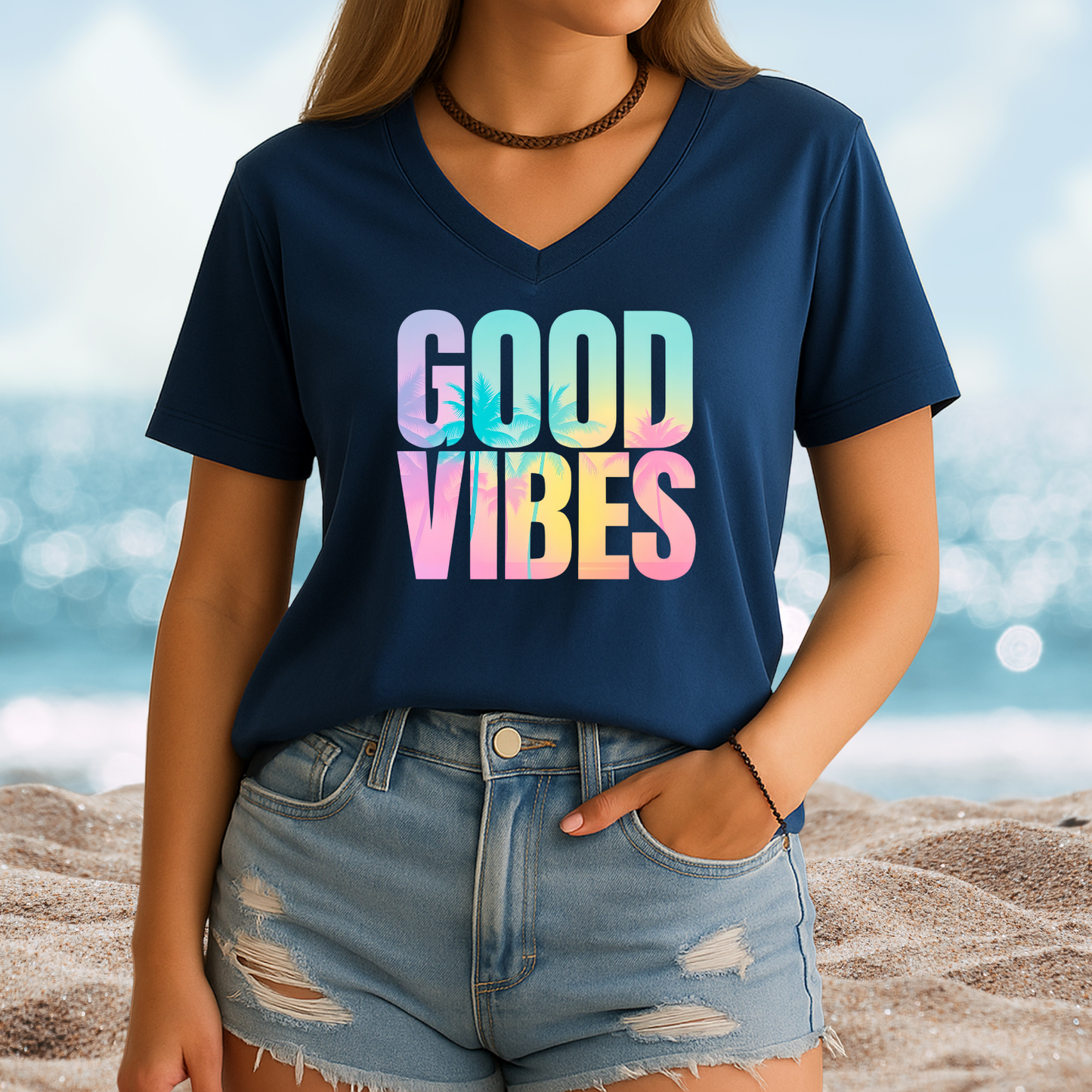Good Vibes Summer V-Neck Tee
