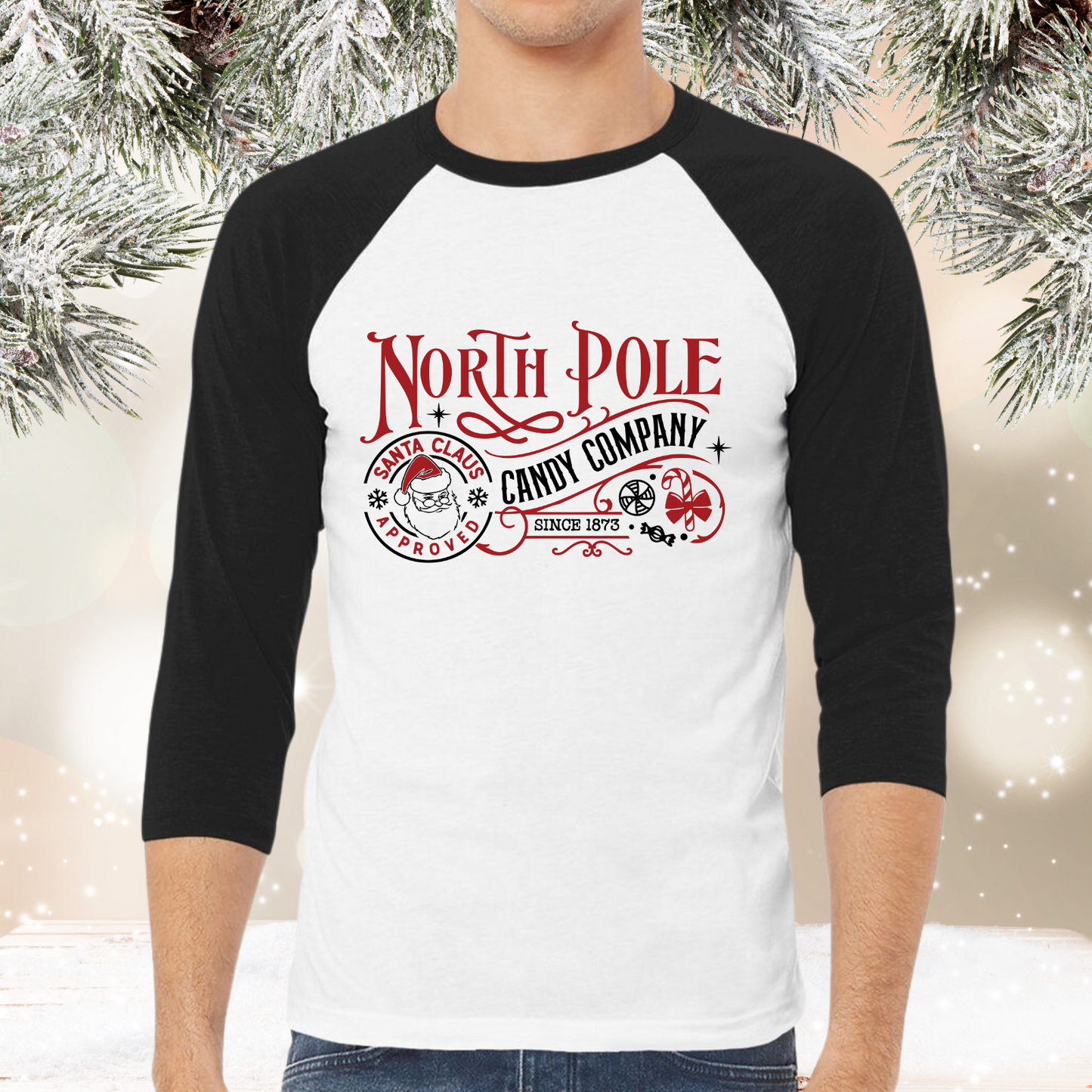 North Pole Candy Company Baseball Tee