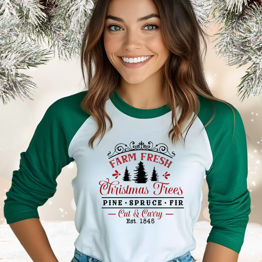 Farm Fresh Christmas Trees Baseball Tee