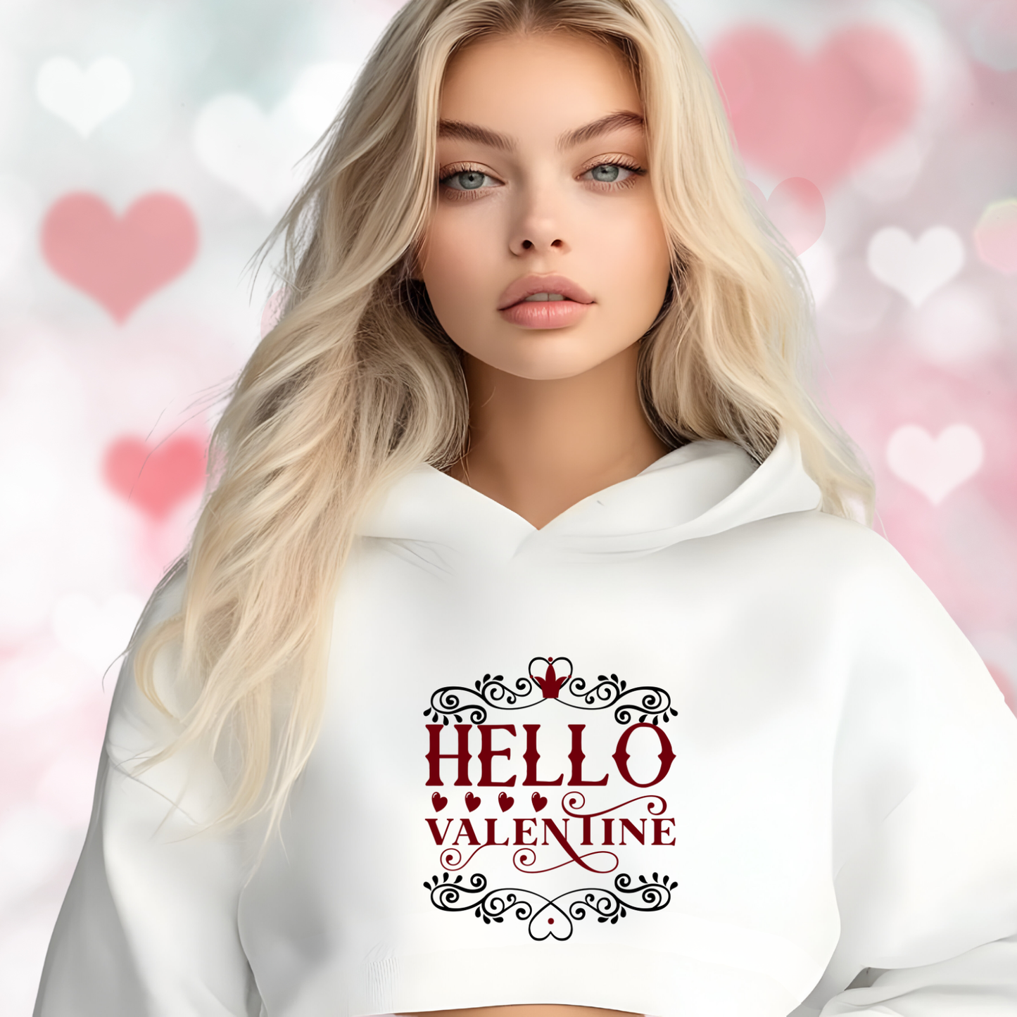 Hello Valentine Crop Hoodie