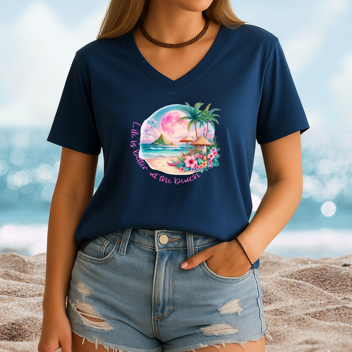 Life Is Better At The Beach V-Neck Tee