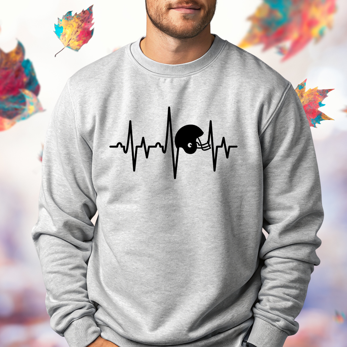 Football Helmet Heartbeat Crewneck Sweatshirt